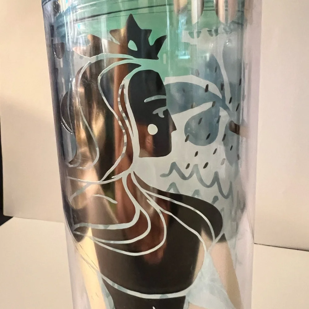 Starbucks 2020 Gold Mermaid Siren Clear Mint Green Acrylic Cold Cup Tumbler - Picture 2 of 7